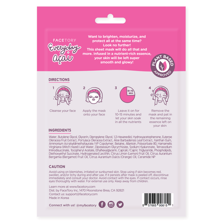 Face Mask - Korean Beauty - Rejuvenating - Everyday - Acai