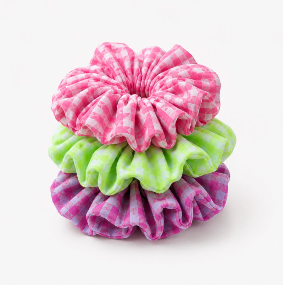 Neon Gingham Hair Scrunchies