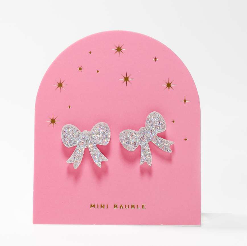 bow acrylic earrings - silver