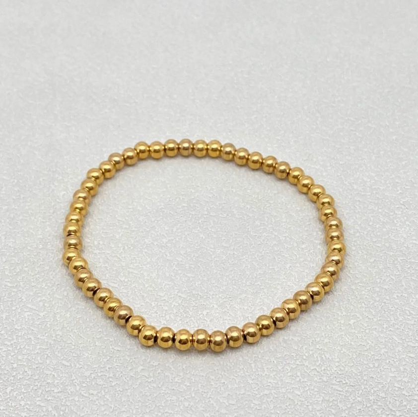 18K Gold Plated Steel Beaded Elastic Bracelet Stack