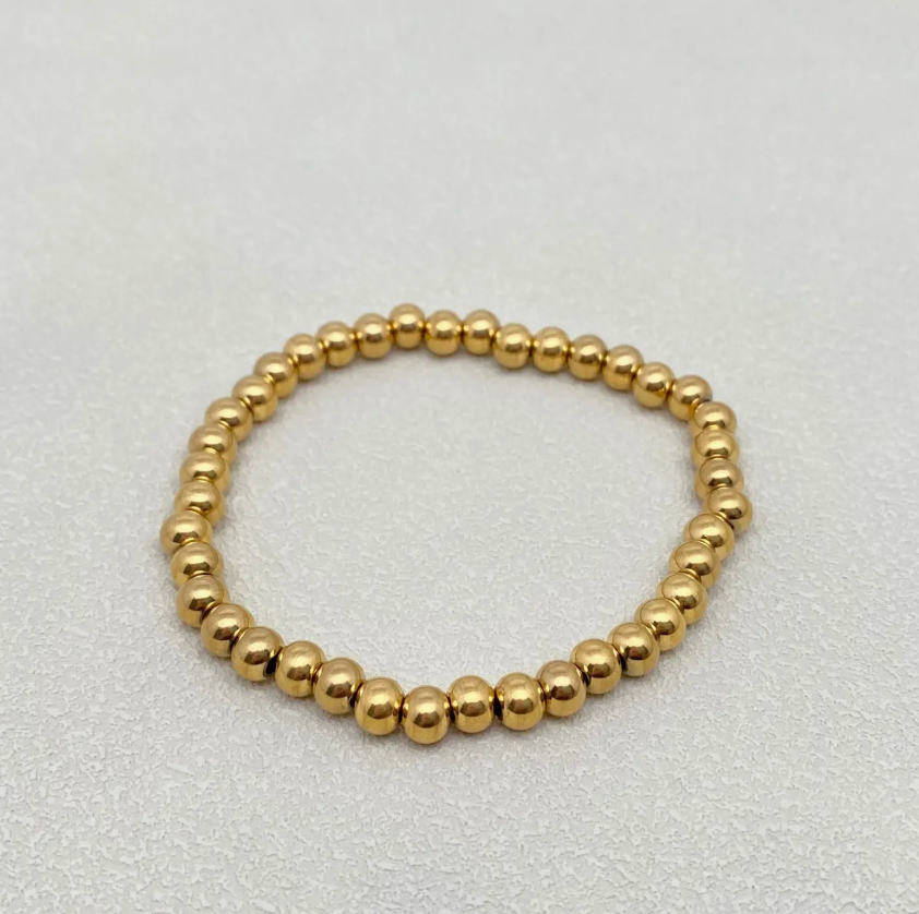 18K Gold Plated Steel Beaded Elastic Bracelet Stack