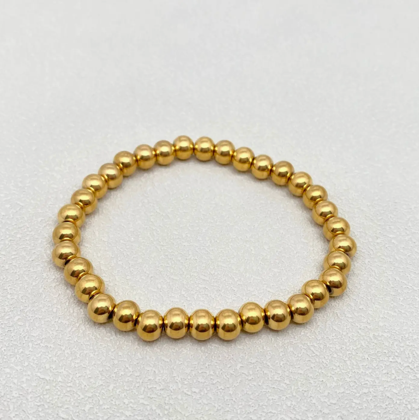 18K Gold Plated Steel Beaded Elastic Bracelet Stack