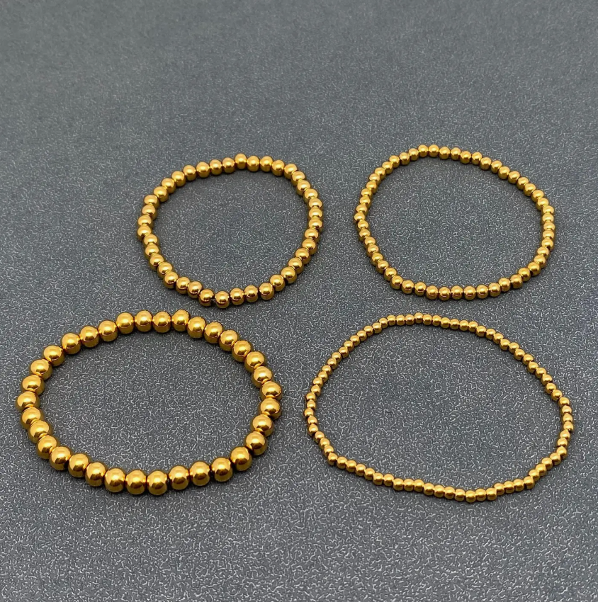 18K Gold Plated Steel Beaded Elastic Bracelet Stack