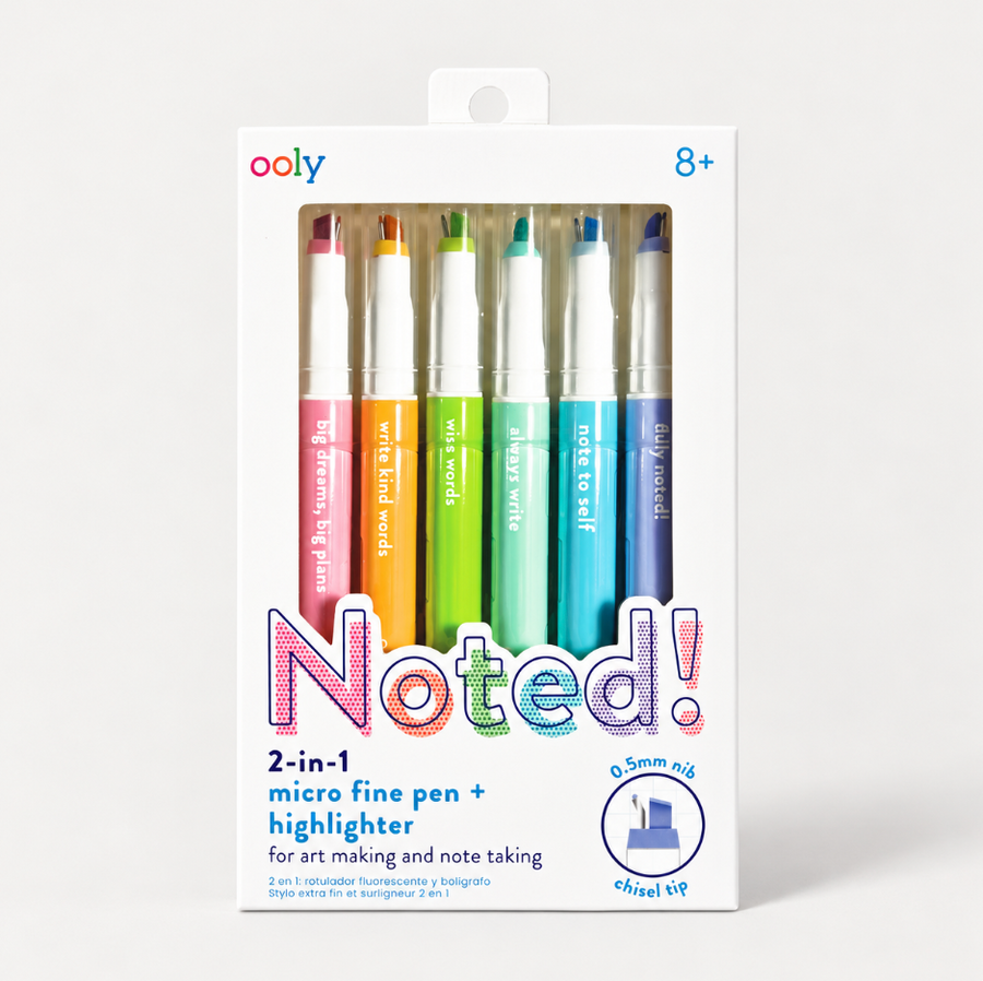 Noted!: 2-in-1 Micro Fine Tip Pen + Highlighter (Set of 6)