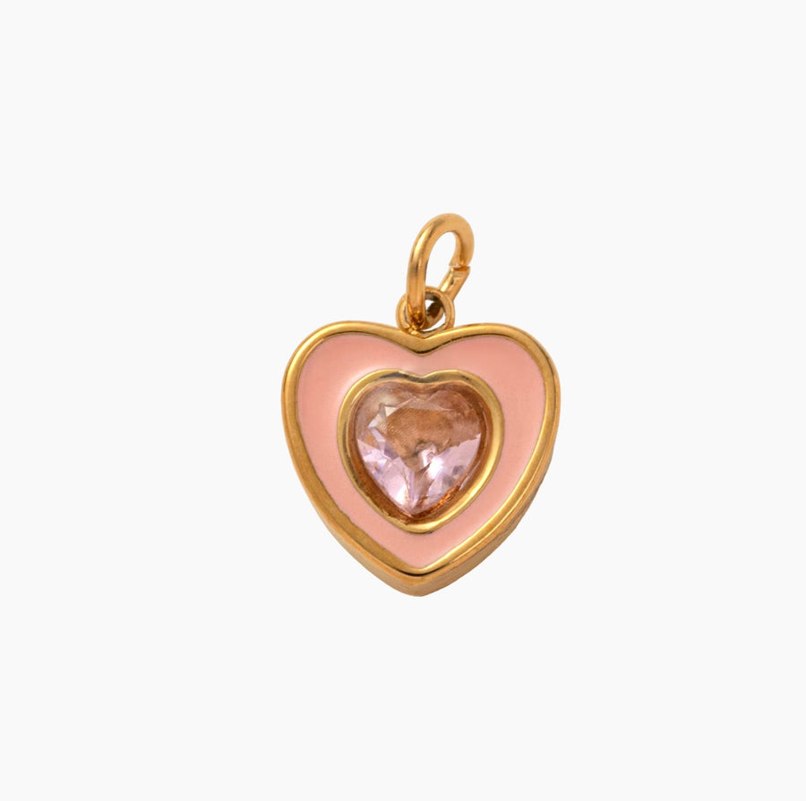 Light Pink Heart Gem, 18k Gold Plated Charm