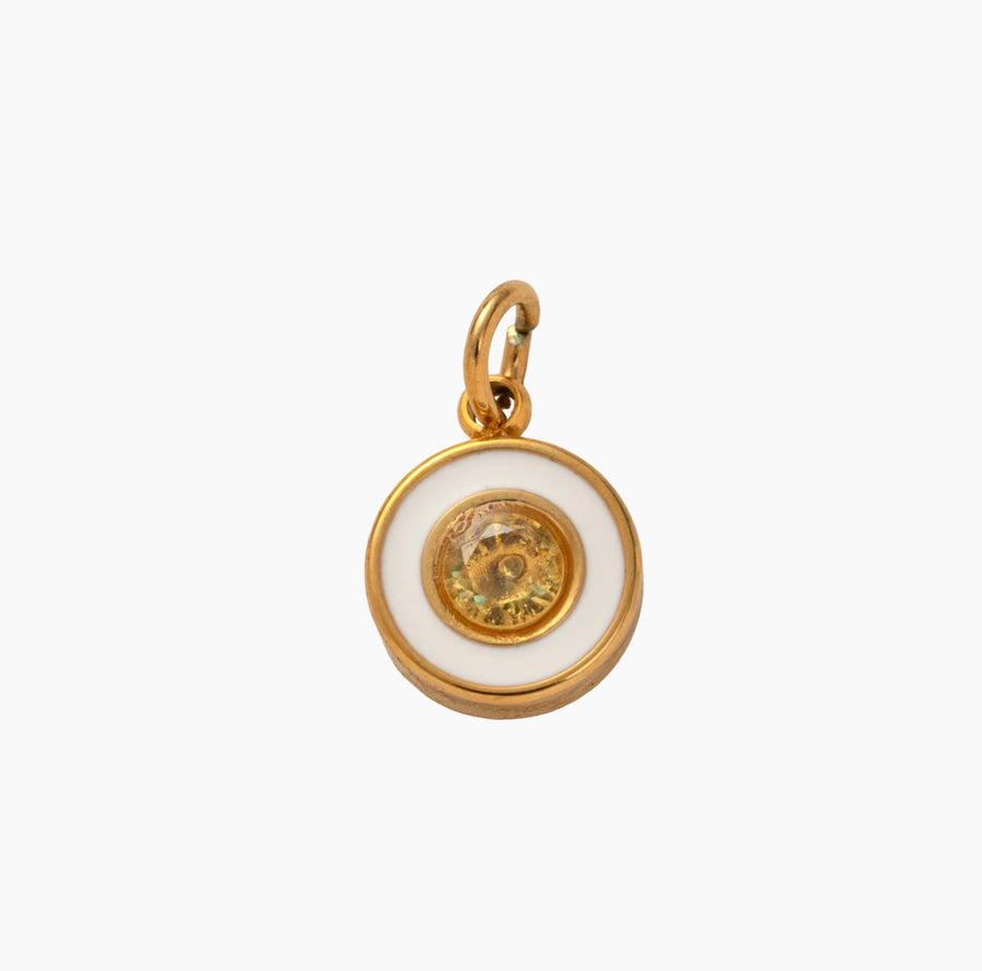 Milky White Circle Gem, 18k Gold Plated Charm