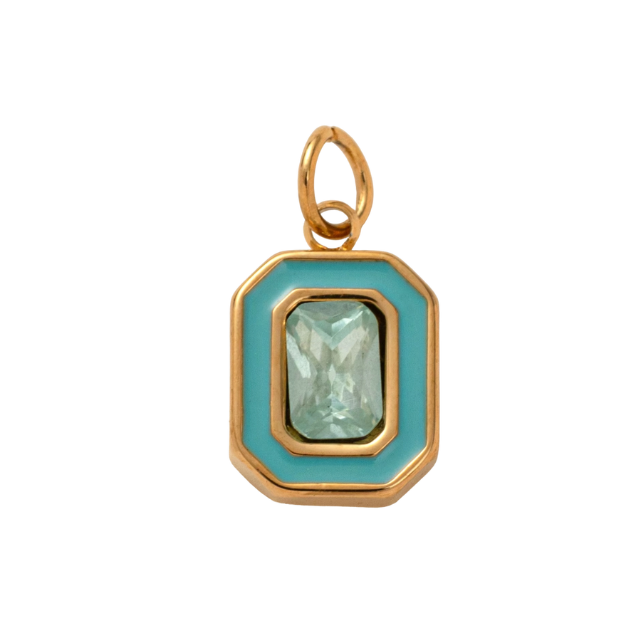 Holiday Green Circle Gem, 18k Gold Plated Charm