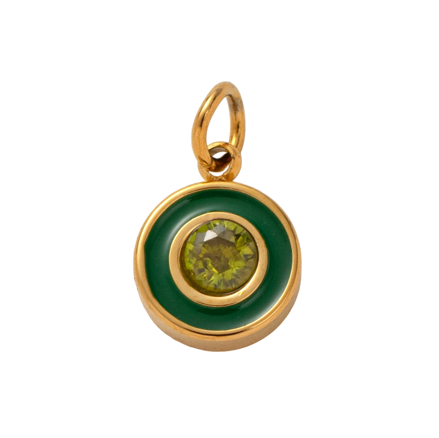 Milky White Circle Gem, 18k Gold Plated Charm