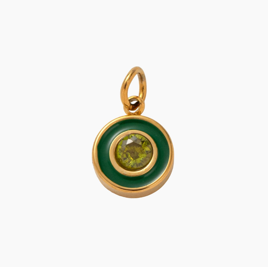 Holiday Green Circle Gem, 18k Gold Plated Charm