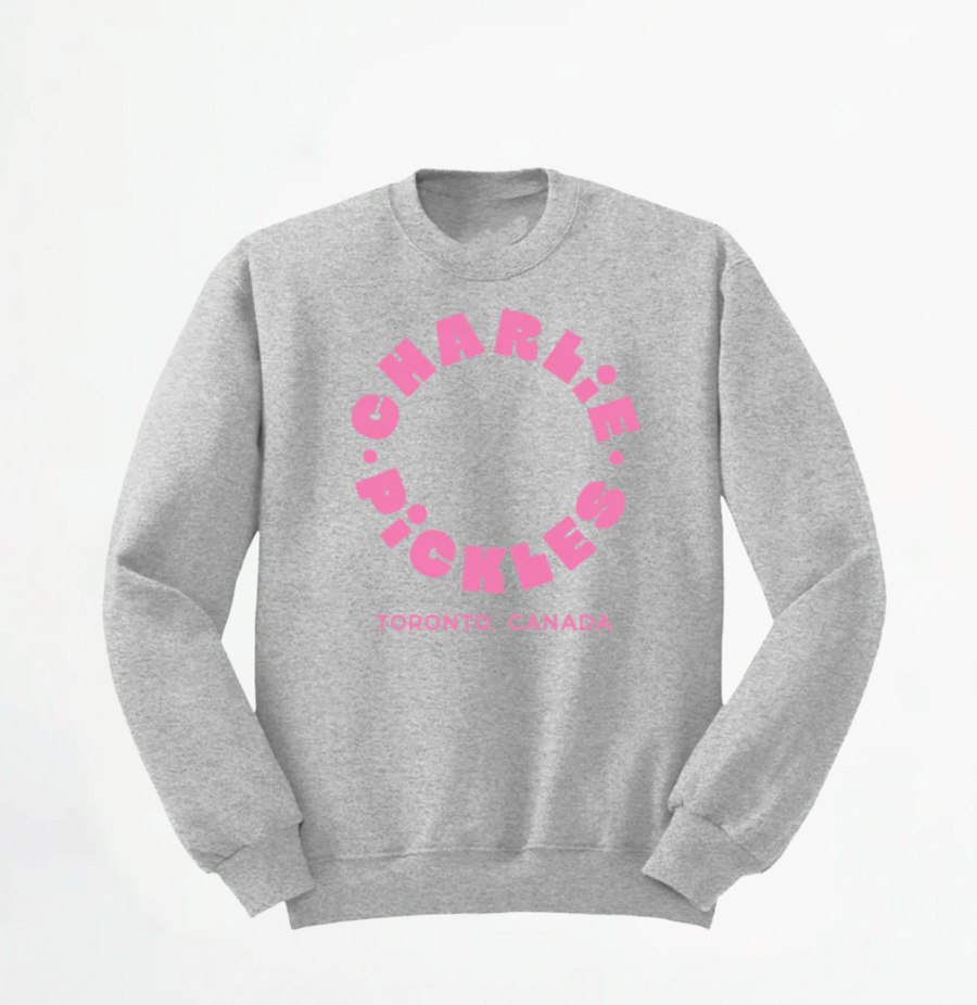 Adult Retro Throwback, Classic Grey Crewneck with Bubblegum Puff