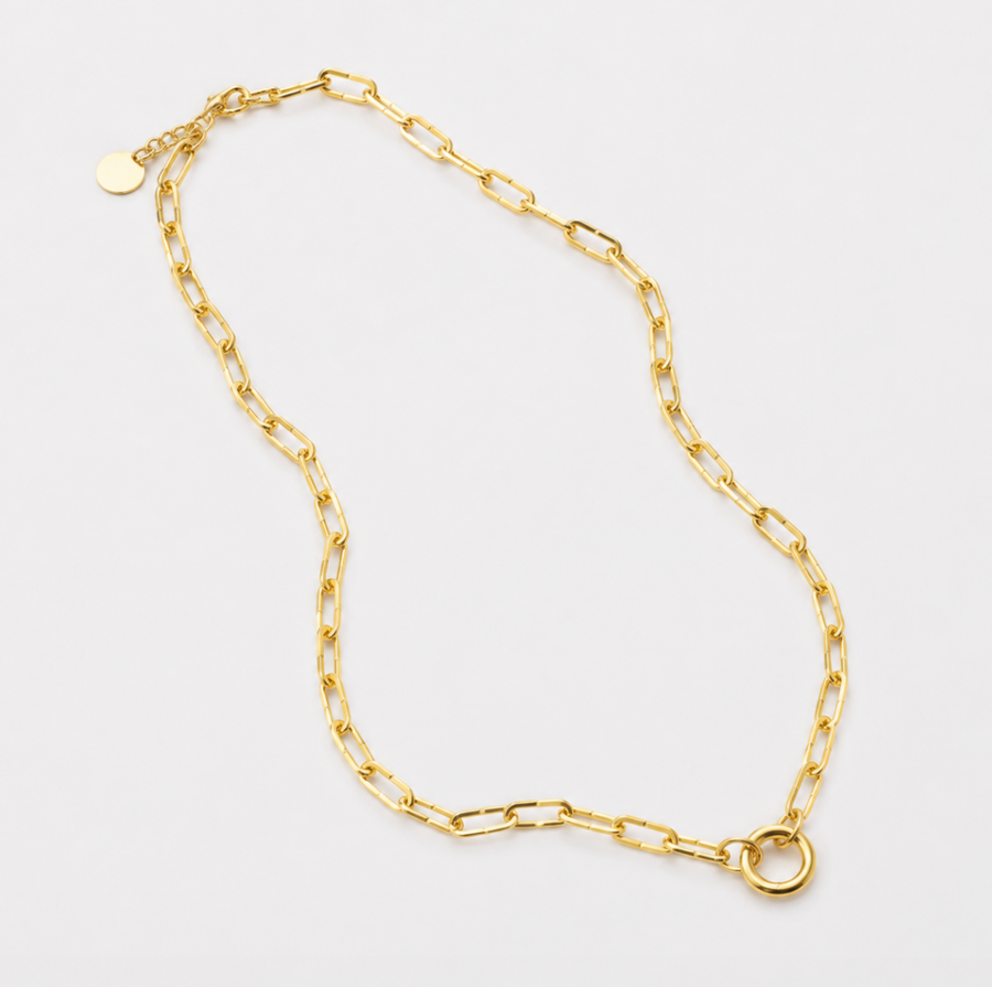 Paperclip Link Necklace, 18k Gold Plated
