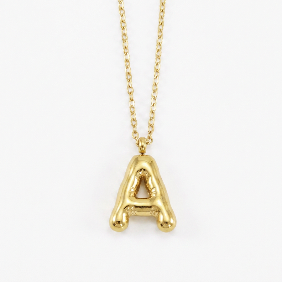 Bubble Initial Necklace, 18K Gold Plated Pendant Necklace