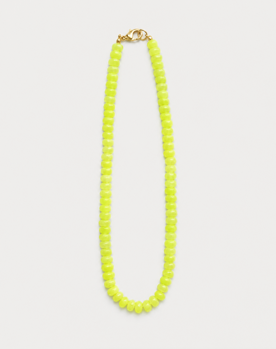 Neon Yellow Bead Necklace, 18k Gold Plate