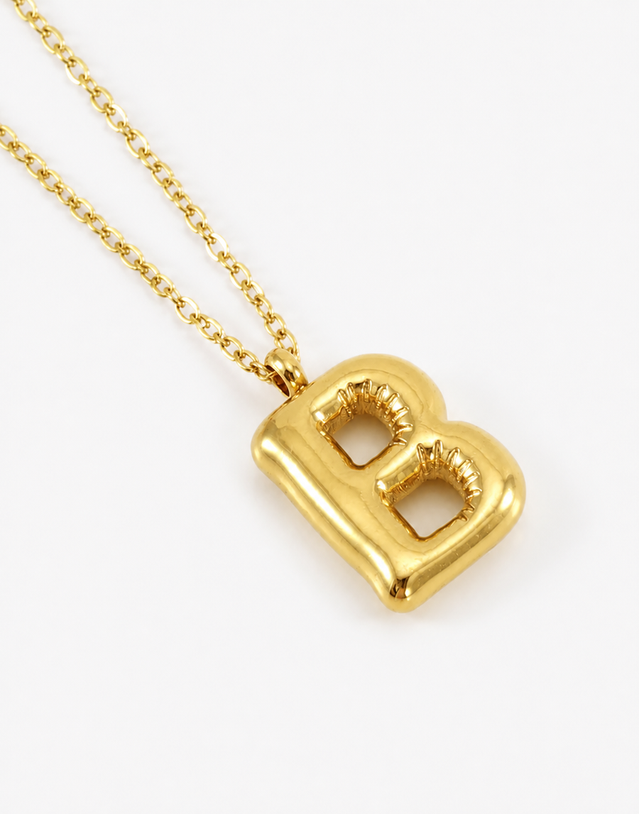 Bubble Initial Necklace, 18K Gold Plated Pendant Necklace