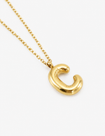 Bubble Initial Necklace, 18K Gold Plated Pendant Necklace