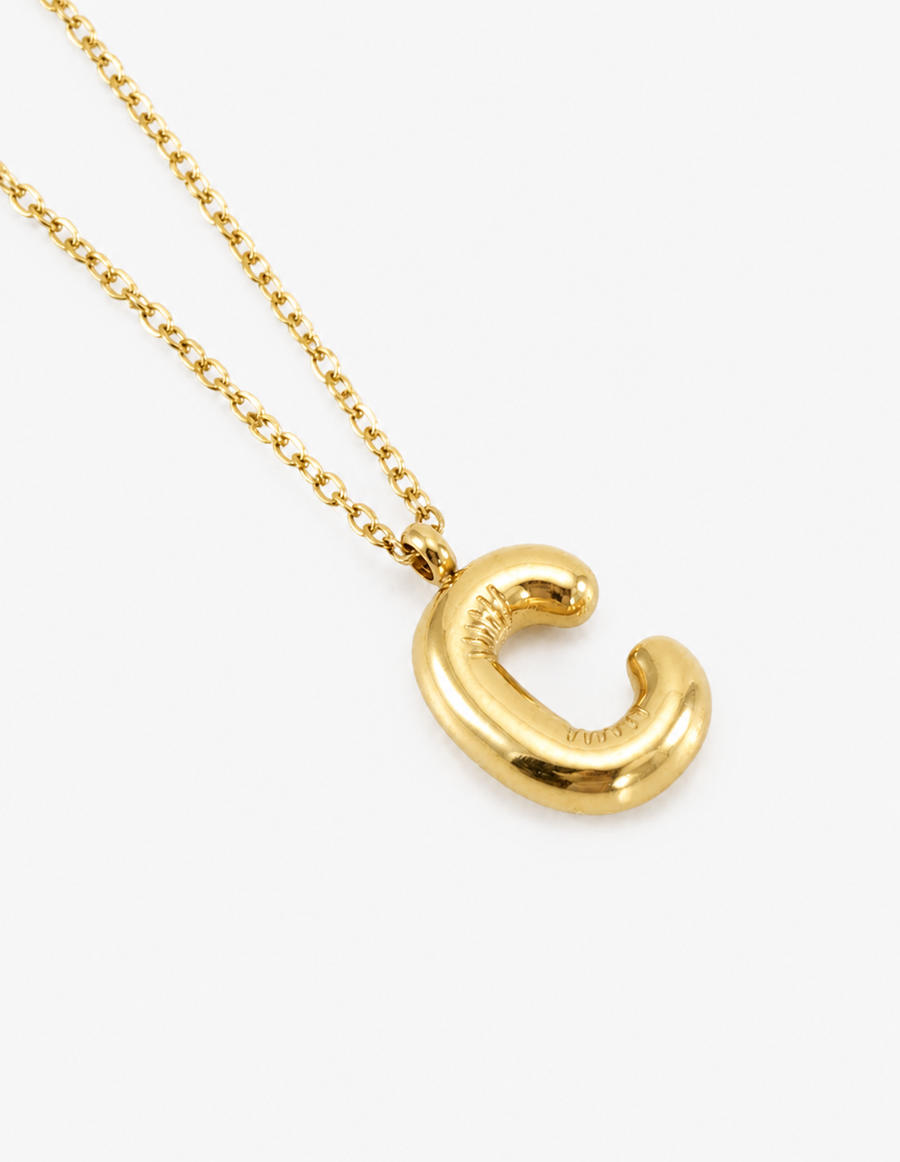 Bubble Initial Necklace, 18K Gold Plated Pendant Necklace