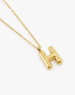 Bubble Initial Necklace, 18K Gold Plated Pendant Necklace