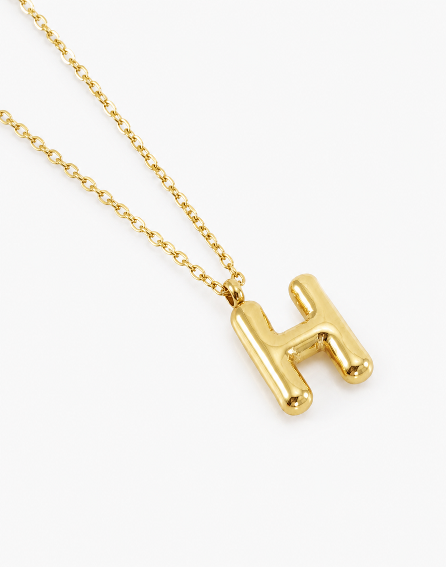 Bubble Initial Necklace, 18K Gold Plated Pendant Necklace