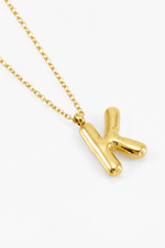 Bubble Initial Necklace, 18K Gold Plated Pendant Necklace