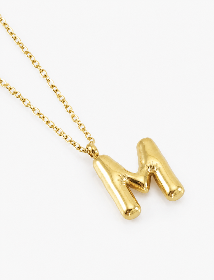 Bubble Initial Necklace, 18K Gold Plated Pendant Necklace