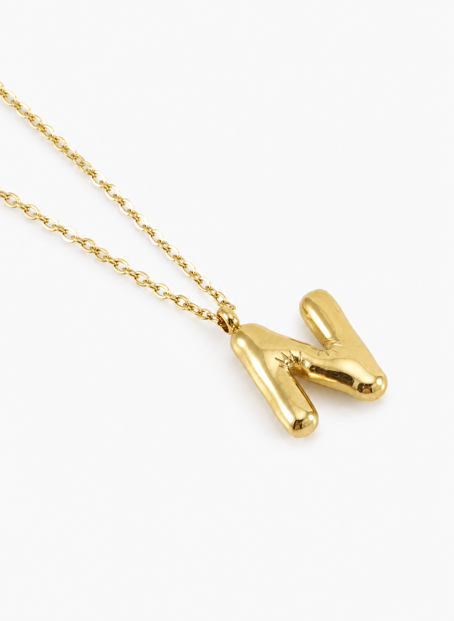 Bubble Initial Necklace, 18K Gold Plated Pendant Necklace