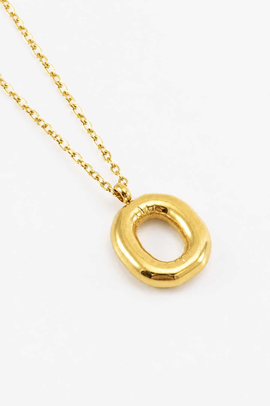 Bubble Initial Necklace, 18K Gold Plated Pendant Necklace