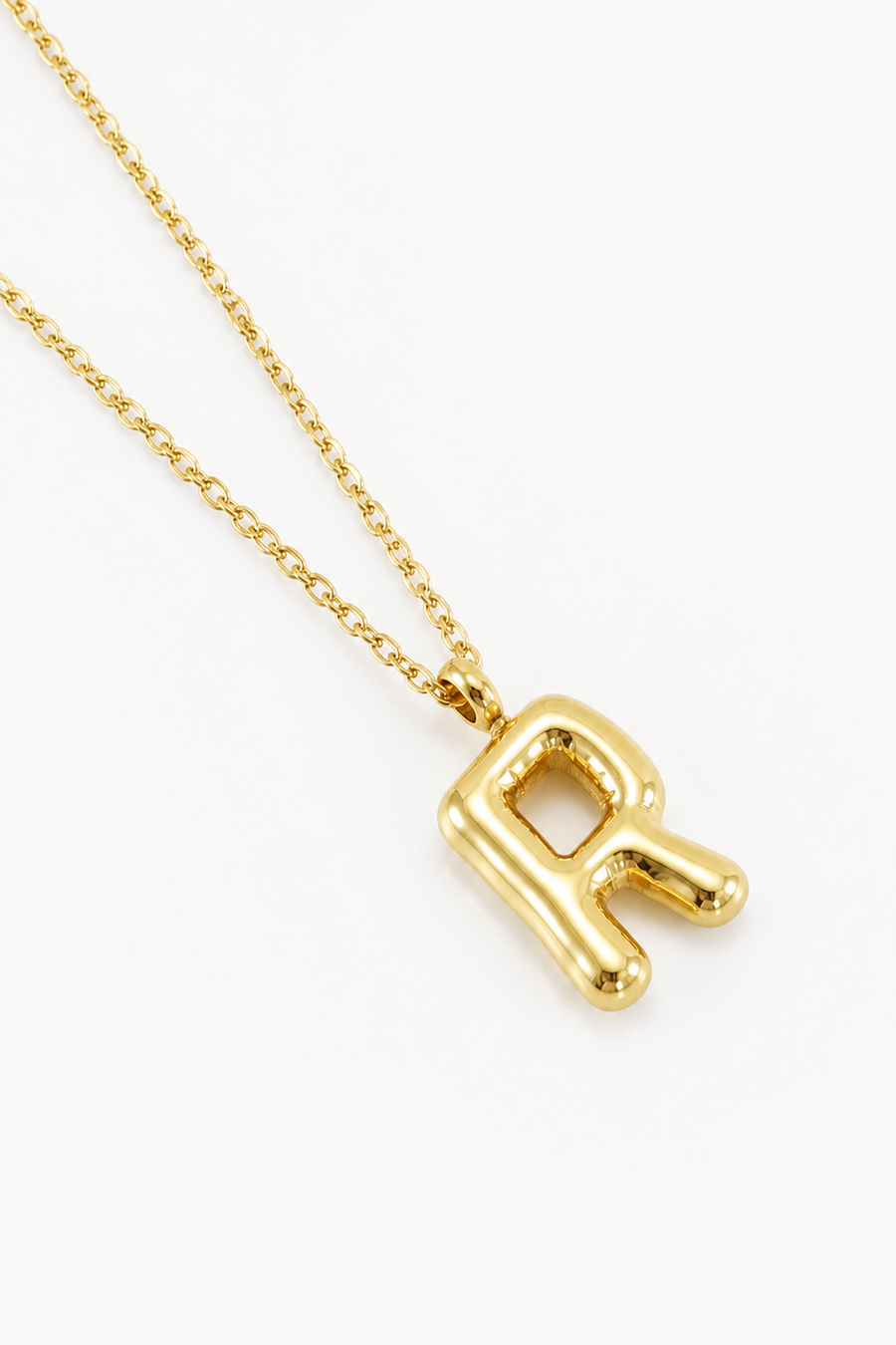 Bubble Initial Necklace, 18K Gold Plated Pendant Necklace
