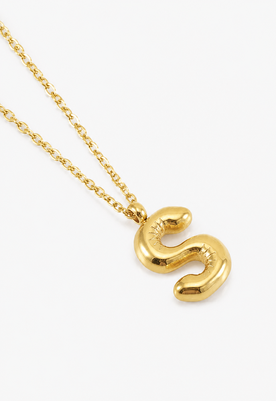 Bubble Initial Necklace, 18K Gold Plated Pendant Necklace