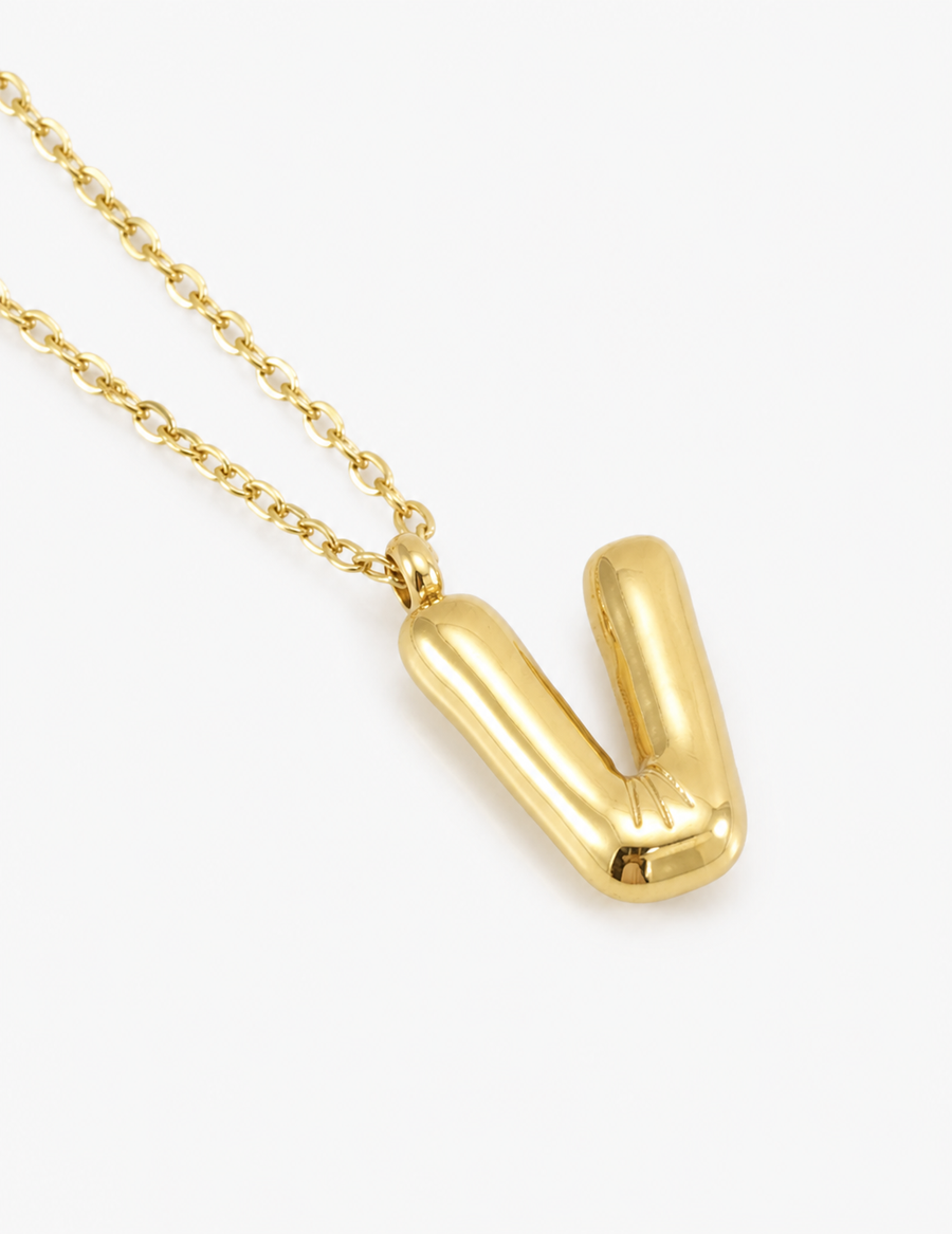 Bubble Initial Necklace, 18K Gold Plated Pendant Necklace