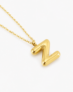Bubble Initial Necklace, 18K Gold Plated Pendant Necklace